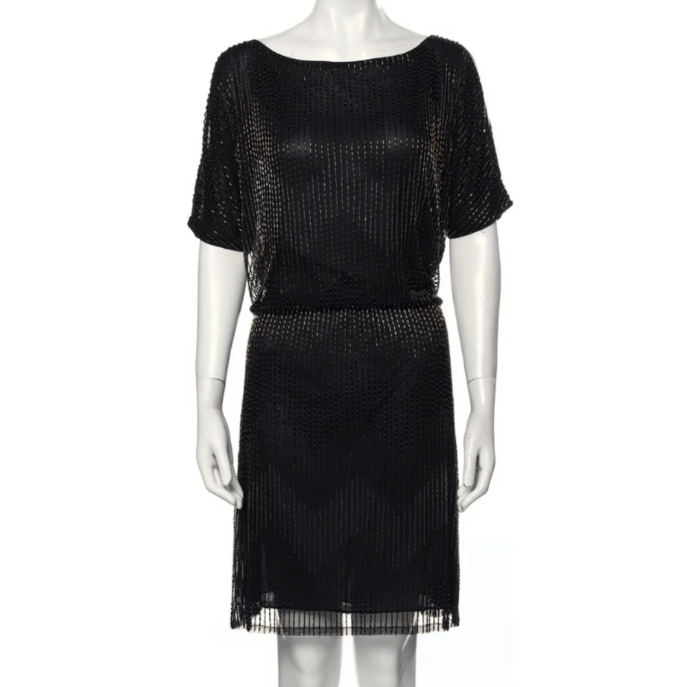 Alex + Olivia Black Silk Beaded Dress